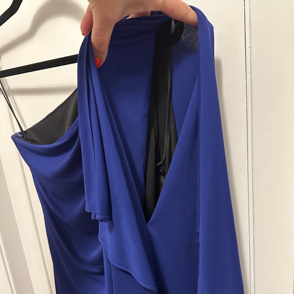 Badgley Mischka Mark & James Royal Blue One Shoulder Drape Mini Dress XS - Picture 3 of 11